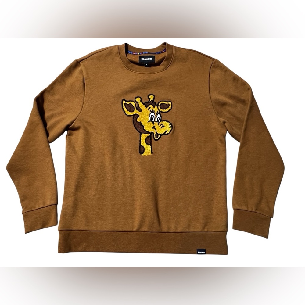 Bonobos Geoffrey Giraffe Sweatshirt Crewneck men’s medium Brown "Toys R Us Kid" - Picture 2 of 12
